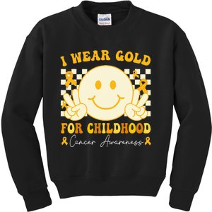 I Wear Gold For Childhood Cancer Awareness Boy Kids Groovy Kids Sweatshirt