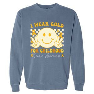 I Wear Gold For Childhood Cancer Awareness Boy Kids Groovy Garment-Dyed Sweatshirt