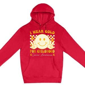 I Wear Gold For Childhood Cancer Awareness Boy Kids Groovy Premium Pullover Hoodie