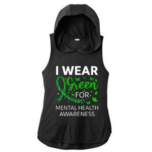 I Wear Green For Mental Health Awareness Ladies PosiCharge Tri-Blend Wicking Draft Hoodie Tank