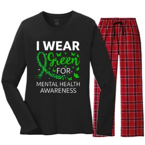 I Wear Green For Mental Health Awareness Women's Long Sleeve Flannel Pajama Set 