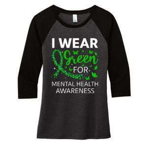 I Wear Green For Mental Health Awareness Women's Tri-Blend 3/4-Sleeve Raglan Shirt