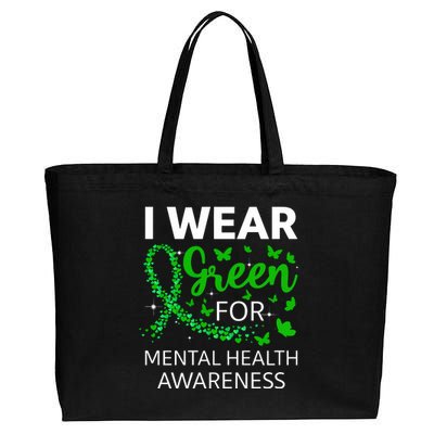 I Wear Green For Mental Health Awareness Cotton Canvas Jumbo Tote