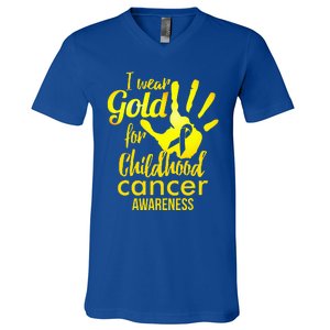 I Wear Gold For Childhood Cancer Awareness V-Neck T-Shirt