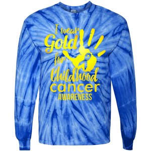 I Wear Gold For Childhood Cancer Awareness Tie-Dye Long Sleeve Shirt