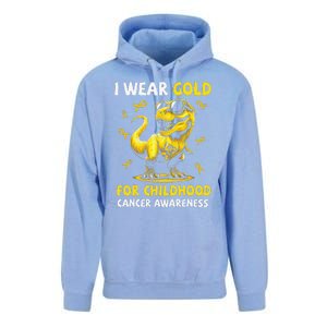 I Wear Gold For Childhood Cancer Awareness Dinosaur Gift Unisex Surf Hoodie