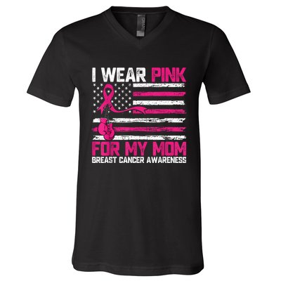 I Wear Gift For My Mom Breast Cancer Awareness Month V-Neck T-Shirt