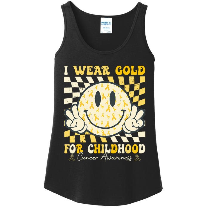 I Wear Gold For Childhood Cancer Awareness Ribbon Ladies Essential Tank