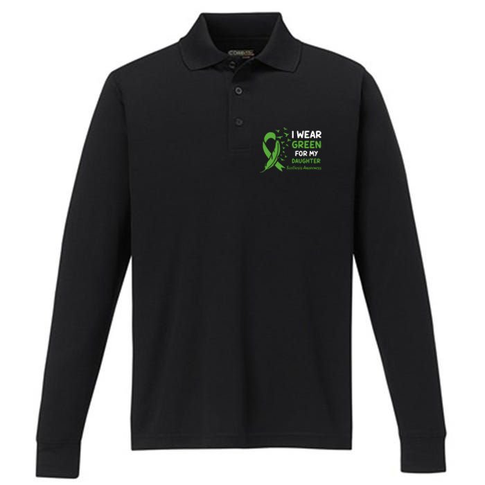 I Wear Green For My Daughter Scoliosis Awareness Performance Long Sleeve Polo