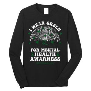 I Wear Green For Mental Health Awareness Green Ribbon Long Sleeve Shirt