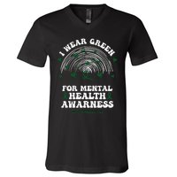 I Wear Green For Mental Health Awareness Green Ribbon V-Neck T-Shirt