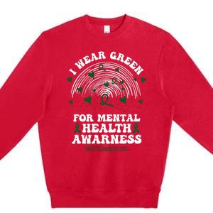 I Wear Green For Mental Health Awareness Green Ribbon Premium Crewneck Sweatshirt