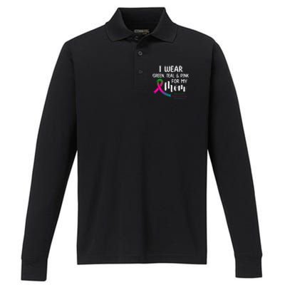 I Wear Green Teal P.I.N.K For My Mom Metastatic Performance Long Sleeve Polo