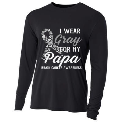 I Wear Gray For My Papa Brain Cancer Awareness Fight Grey Cooling Performance Long Sleeve Crew