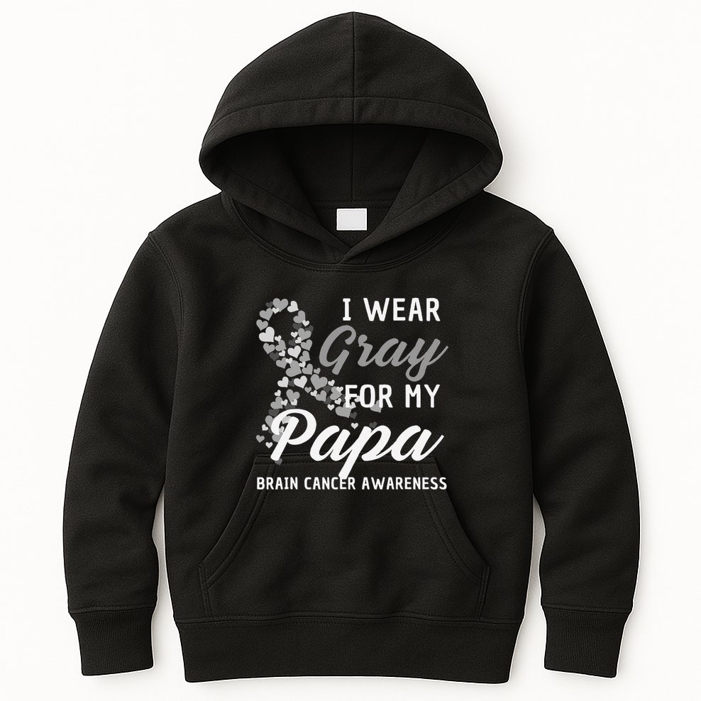 I Wear Gray For My Papa Brain Cancer Awareness Fight Grey Kids Hoodie