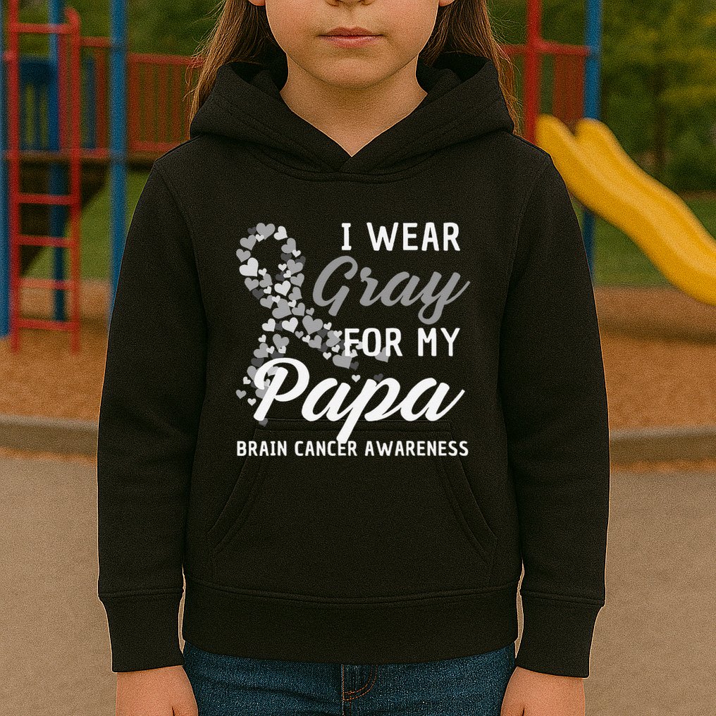 I Wear Gray For My Papa Brain Cancer Awareness Fight Grey Kids Hoodie