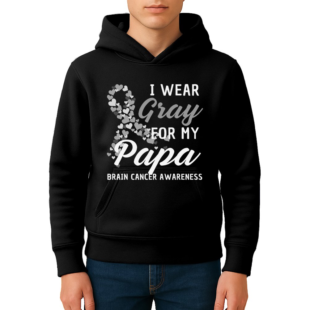 I Wear Gray For My Papa Brain Cancer Awareness Fight Grey Kids Hoodie