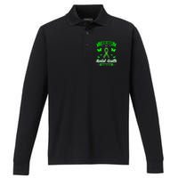 I Wear Green For Mental Health Awareness Ribbon Butterfly Performance Long Sleeve Polo