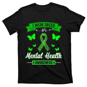 I Wear Green For Mental Health Awareness Ribbon Butterfly T-Shirt