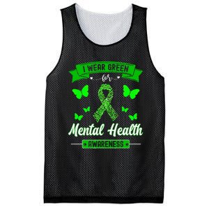 I Wear Green For Mental Health Awareness Ribbon Butterfly Mesh Reversible Basketball Jersey Tank