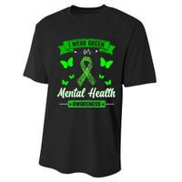 I Wear Green For Mental Health Awareness Ribbon Butterfly Performance Sprint T-Shirt