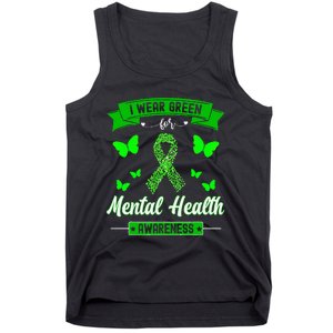 I Wear Green For Mental Health Awareness Ribbon Butterfly Tank Top