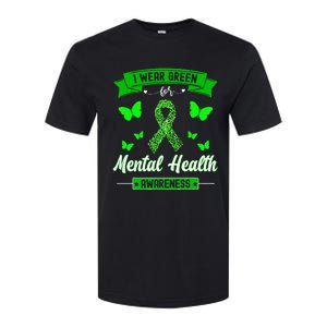 I Wear Green For Mental Health Awareness Ribbon Butterfly Softstyle CVC T-Shirt