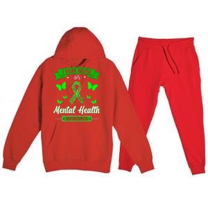 I Wear Green For Mental Health Awareness Ribbon Butterfly Premium Hooded Sweatsuit Set