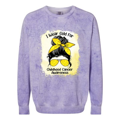 I Wear Gold For Childhood Cancer Awareness Shirts Messy Bun Colorblast Crewneck Sweatshirt