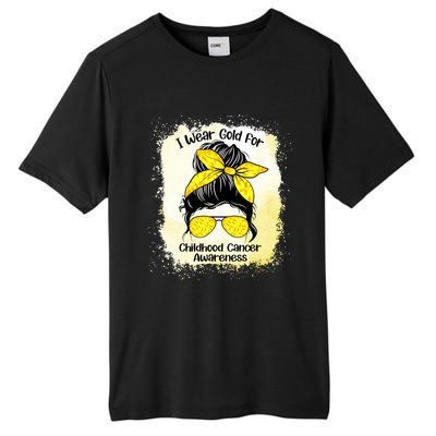 I Wear Gold For Childhood Cancer Awareness Shirts Messy Bun Tall Fusion ChromaSoft Performance T-Shirt