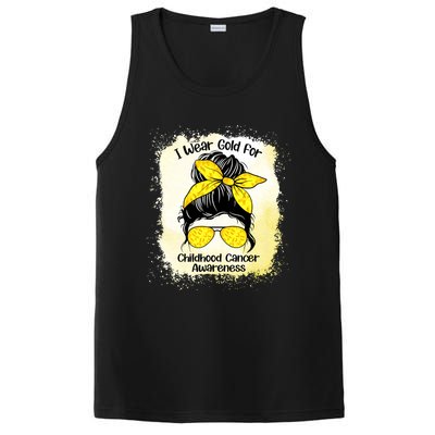 I Wear Gold For Childhood Cancer Awareness Shirts Messy Bun PosiCharge Competitor Tank