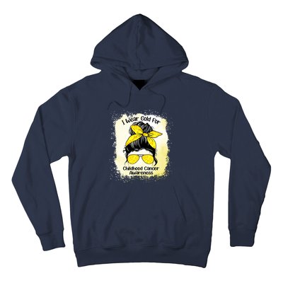 I Wear Gold For Childhood Cancer Awareness Shirts Messy Bun Hoodie