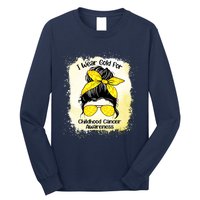 I Wear Gold For Childhood Cancer Awareness Shirts Messy Bun Long Sleeve Shirt