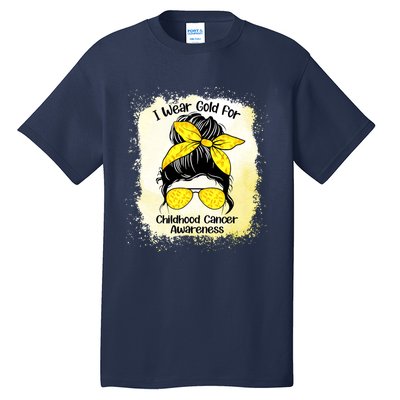 I Wear Gold For Childhood Cancer Awareness Shirts Messy Bun Tall T-Shirt