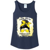 I Wear Gold For Childhood Cancer Awareness Shirts Messy Bun Ladies Essential Tank