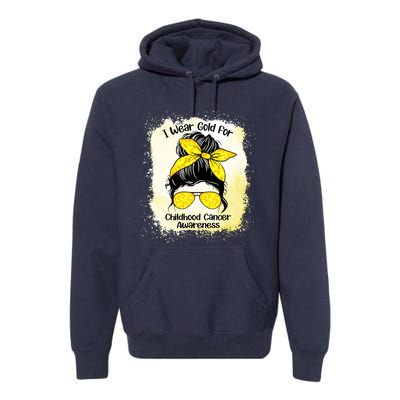 I Wear Gold For Childhood Cancer Awareness Shirts Messy Bun Premium Hoodie