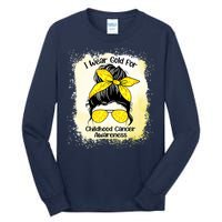 I Wear Gold For Childhood Cancer Awareness Shirts Messy Bun Tall Long Sleeve T-Shirt