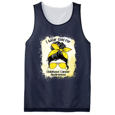 I Wear Gold For Childhood Cancer Awareness Shirts Messy Bun Mesh Reversible Basketball Jersey Tank