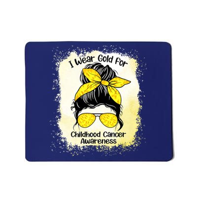 I Wear Gold For Childhood Cancer Awareness Shirts Messy Bun Mousepad