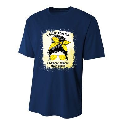 I Wear Gold For Childhood Cancer Awareness Shirts Messy Bun Performance Sprint T-Shirt