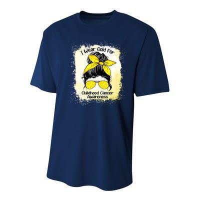 I Wear Gold For Childhood Cancer Awareness Shirts Messy Bun Youth Performance Sprint T-Shirt