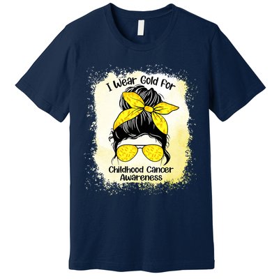 I Wear Gold For Childhood Cancer Awareness Shirts Messy Bun Premium T-Shirt