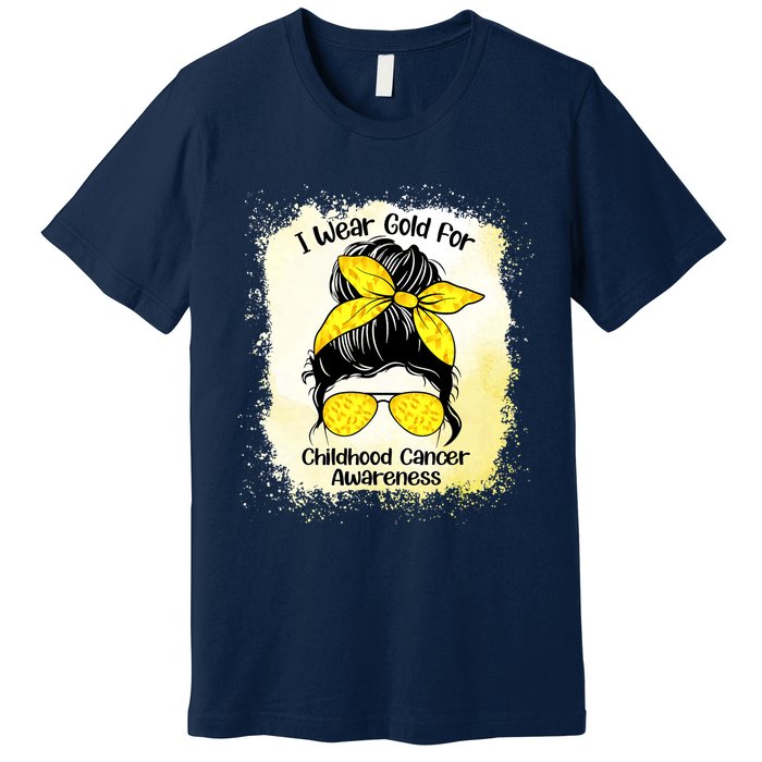 I Wear Gold For Childhood Cancer Awareness Shirts Messy Bun Premium T-Shirt