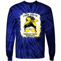 I Wear Gold For Childhood Cancer Awareness Shirts Messy Bun Tie-Dye Long Sleeve Shirt