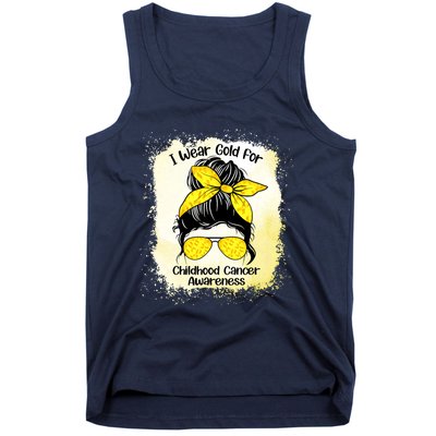 I Wear Gold For Childhood Cancer Awareness Shirts Messy Bun Tank Top