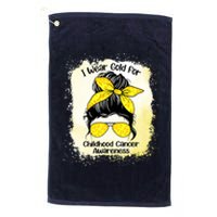 I Wear Gold For Childhood Cancer Awareness Shirts Messy Bun Platinum Collection Golf Towel