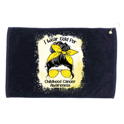 I Wear Gold For Childhood Cancer Awareness Shirts Messy Bun Grommeted Golf Towel