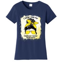 I Wear Gold For Childhood Cancer Awareness Shirts Messy Bun Women's T-Shirt