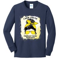 I Wear Gold For Childhood Cancer Awareness Shirts Messy Bun Kids Long Sleeve Shirt