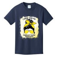 I Wear Gold For Childhood Cancer Awareness Shirts Messy Bun Kids T-Shirt